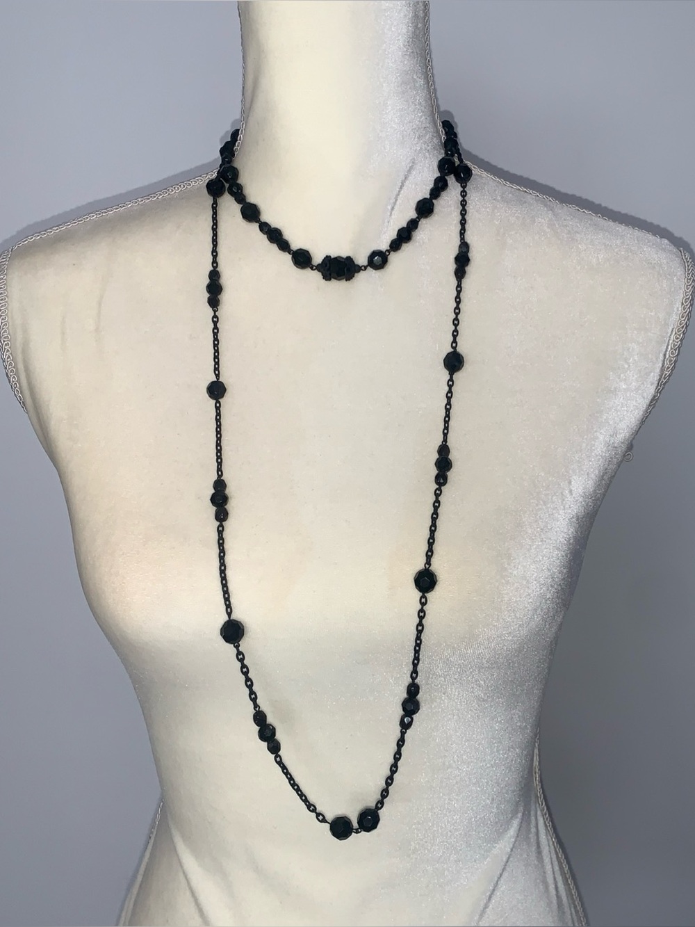 NY&Co Set Of 2 Vintage Black Beads Chain Necklaces Two Sizes EUC